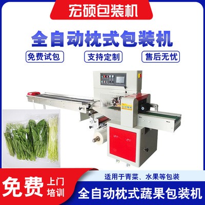 宏碩直銷枕式蔬菜包裝機 全自動水果果蔬包裝機 三伺服裝袋機設(shè)備